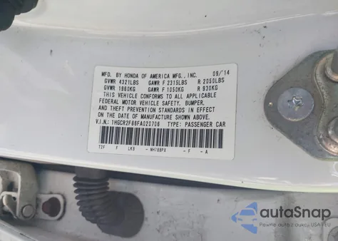 2015 Honda Accord Ex-L z USA, uszkodzony, nr VIN 1HGCR2F86FA020706